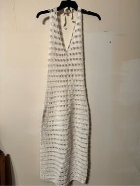 Crochet Halter Maxi Dress in White